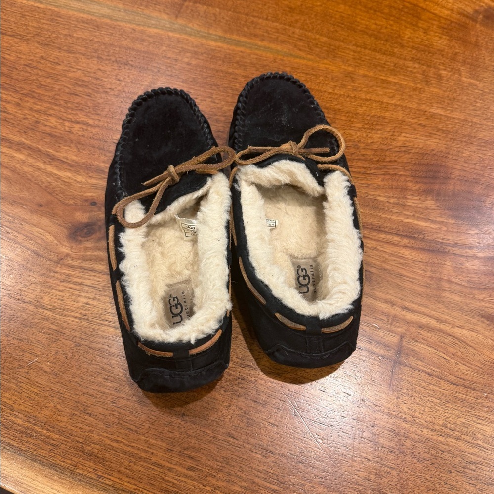 UGG Black and Tan Loafers Slip-Ons with Cozy Design